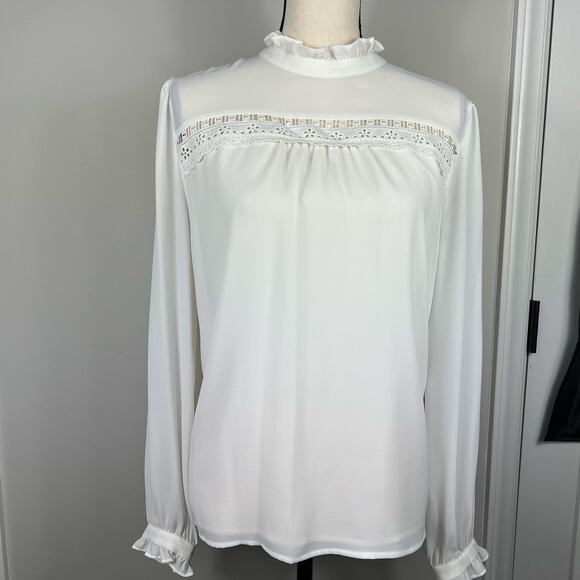 CeCe Mock Neck Ruffled Collar Blouse NWT - Picture 1 of 10